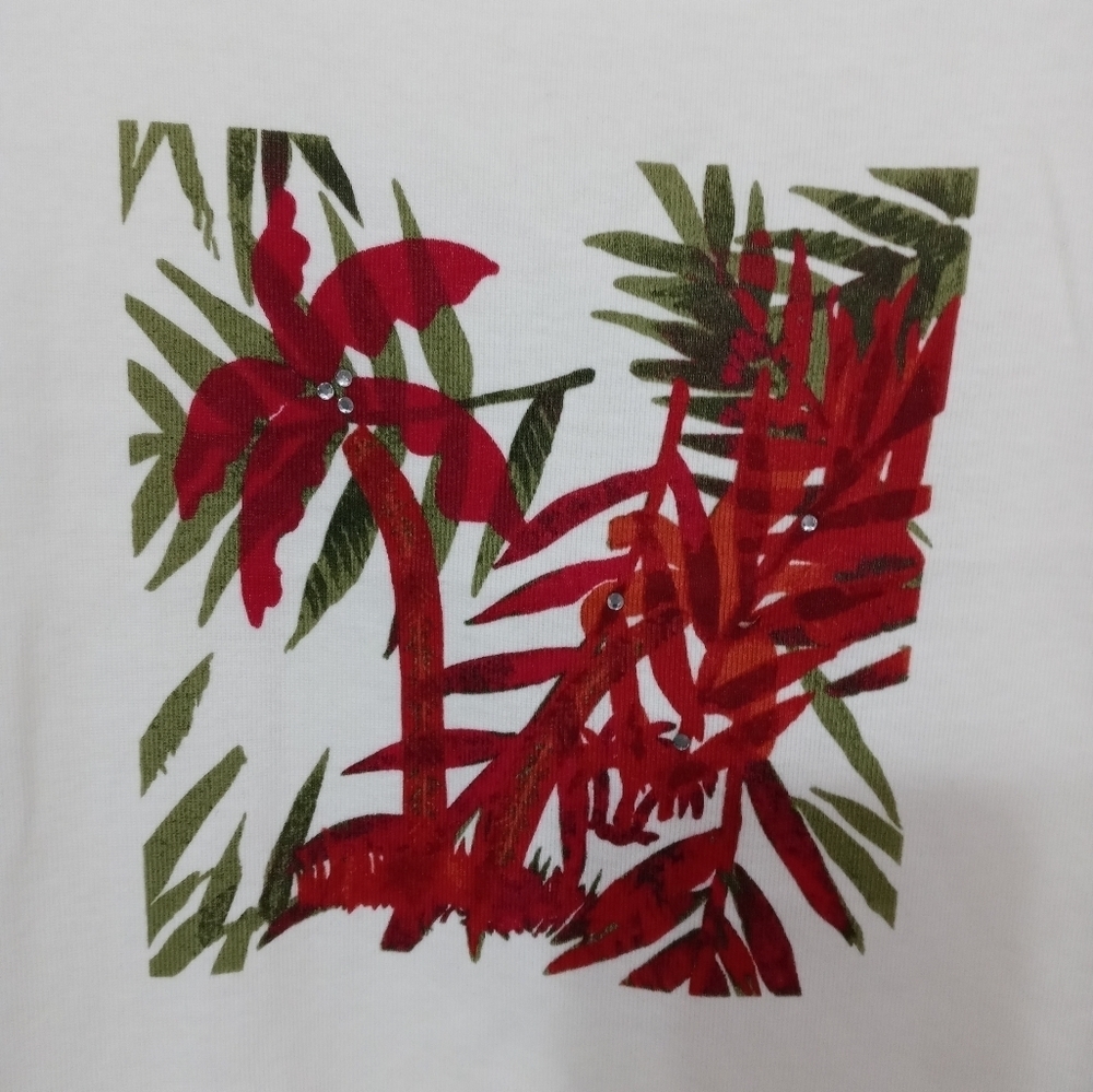 First Issue By Liz Claiborne Tropical Themed Tank Blouse with Rhinestone accents